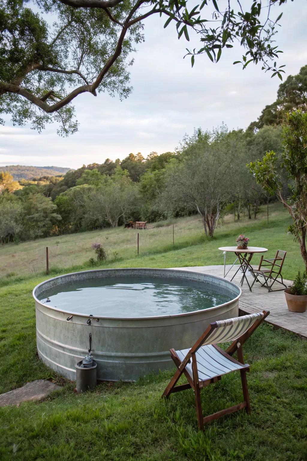 A farm tank pool delivers a revitalizing escape on balmy days.