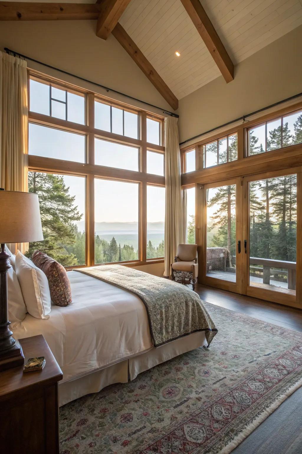 Natural light floods this large bedroom, creating an inviting and open ambiance.