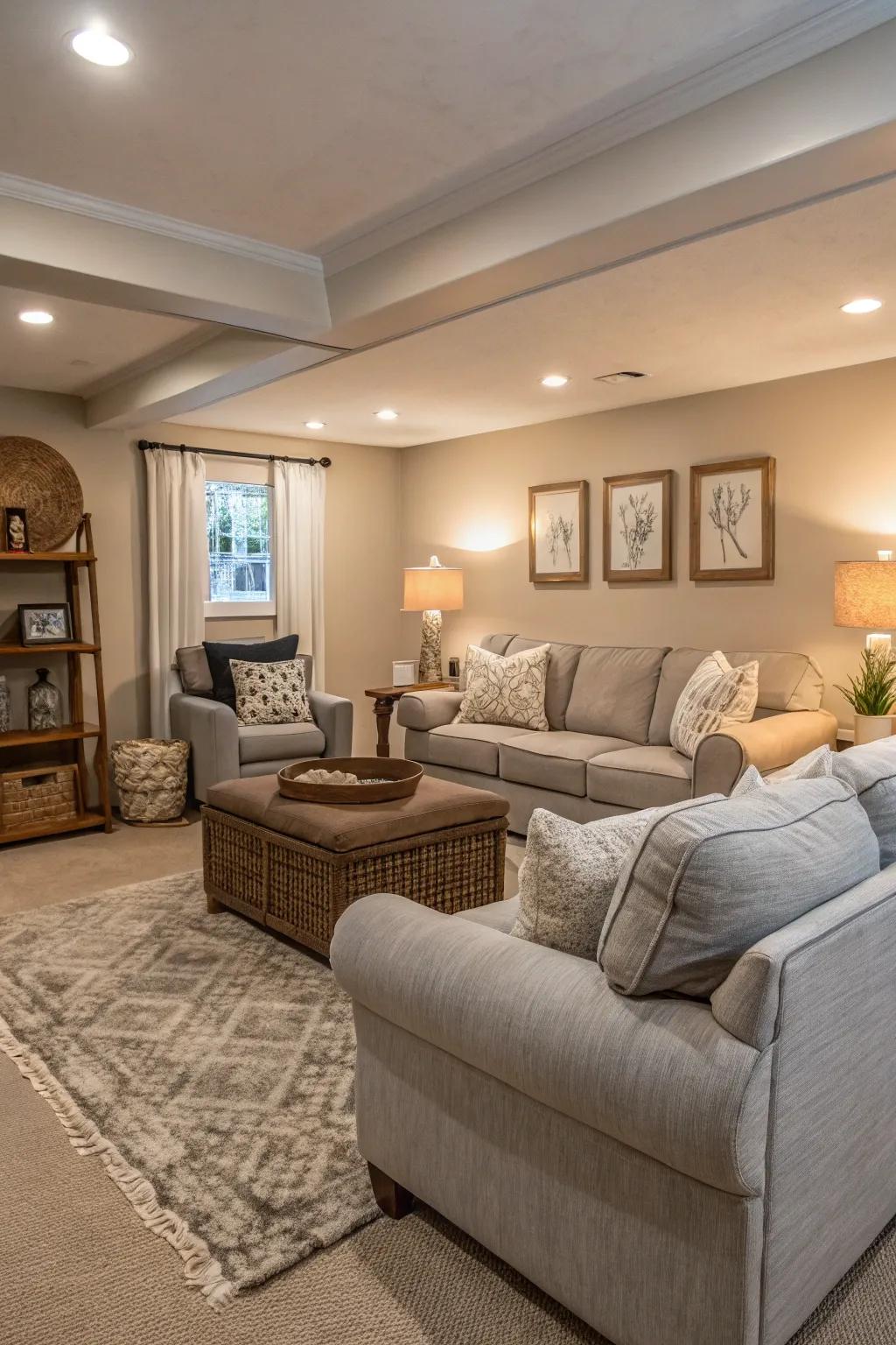 Neutral tones foster a serene mood.