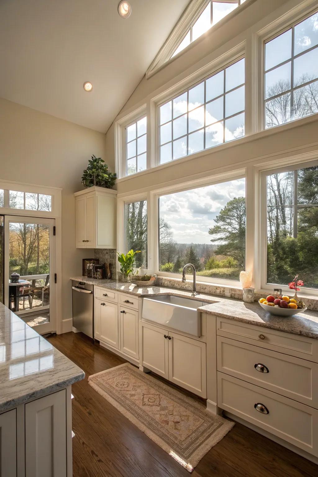 Top windows adding additional light and ventilation to a cooking area.