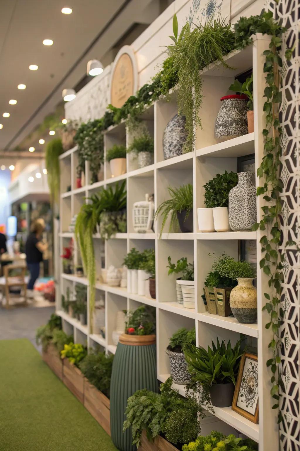 Shelving units offer both storage and style, enhancing any expansive wall.