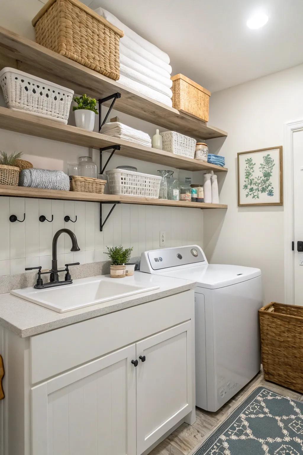 Open shelving offers practicality and a chance to showcase decor.