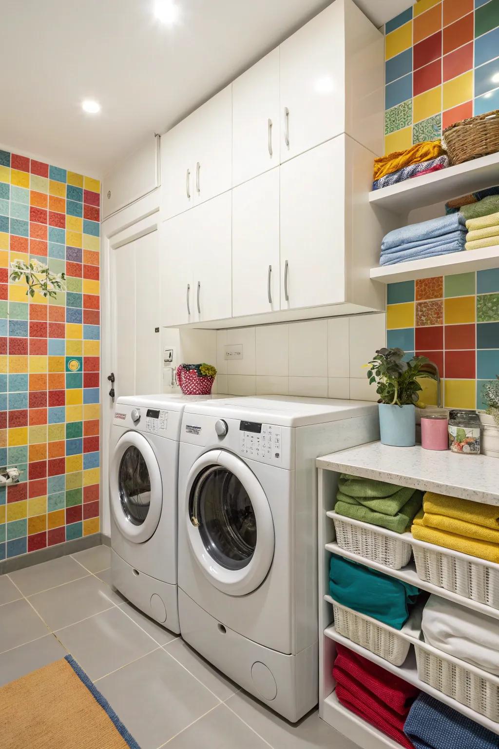 A striking backsplash adds style to your laundry room.