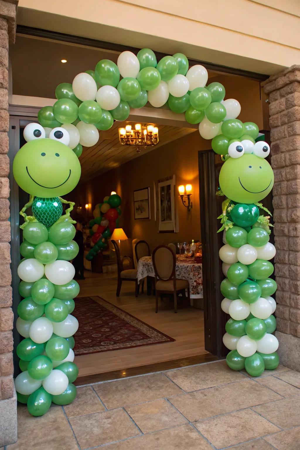 Frog balloons bring whimsical charm to your party entrance.