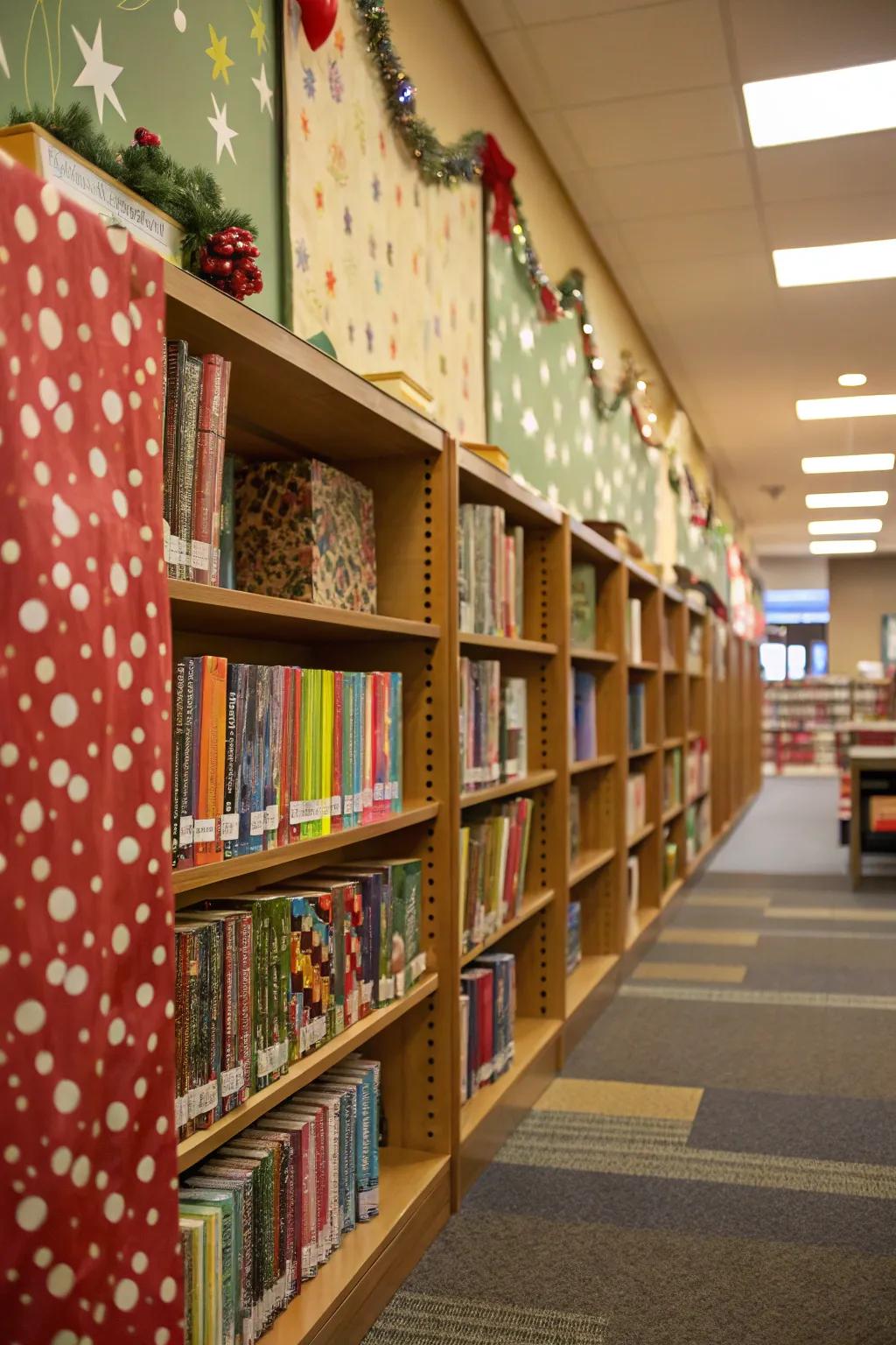 Illuminate your library with vibrant gift wrap backdrops.