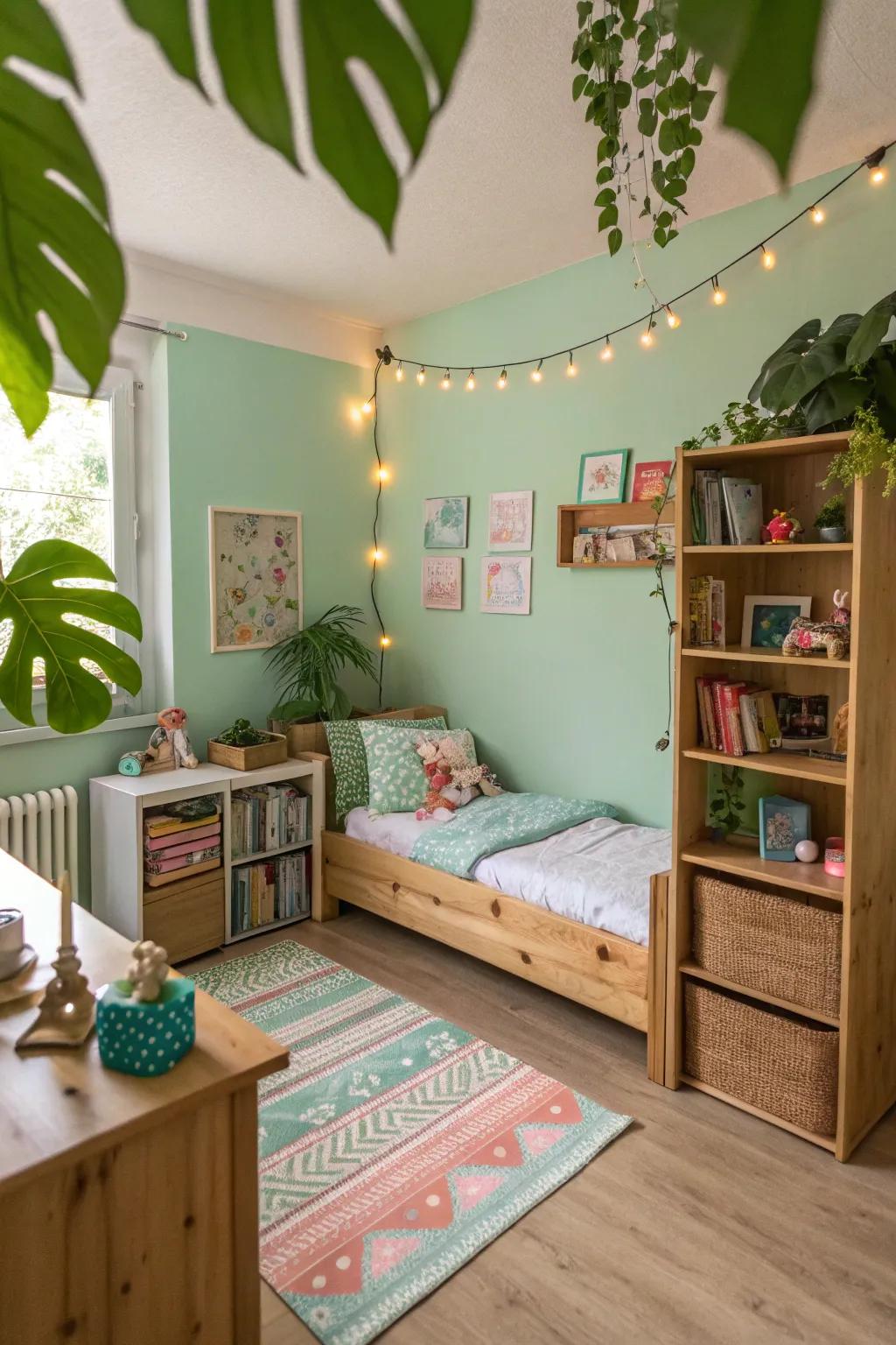 Nature-inspired greens craft a tranquil and revitalizing space.