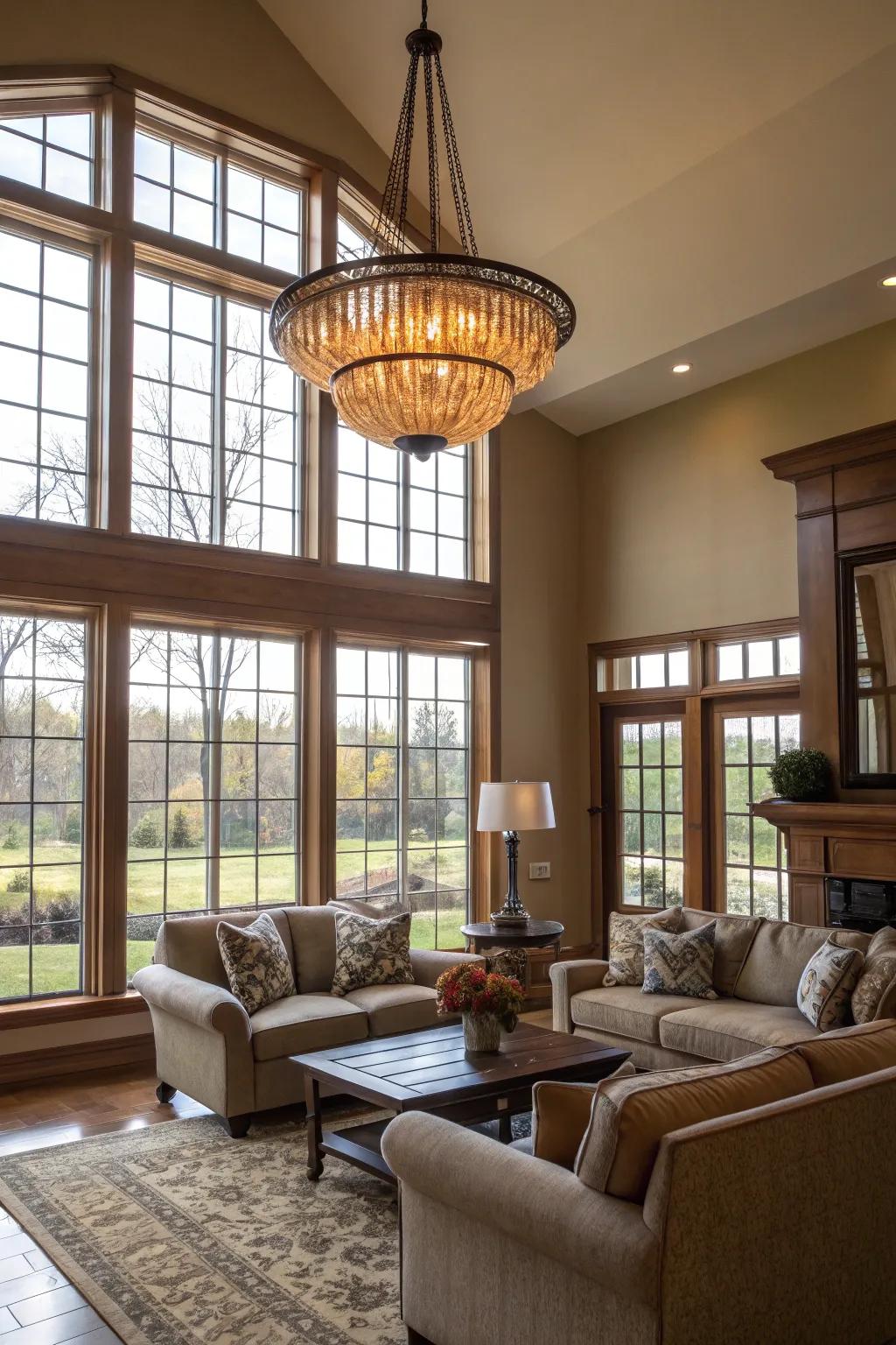 Extensive lighting fashions a bright and airy living space.