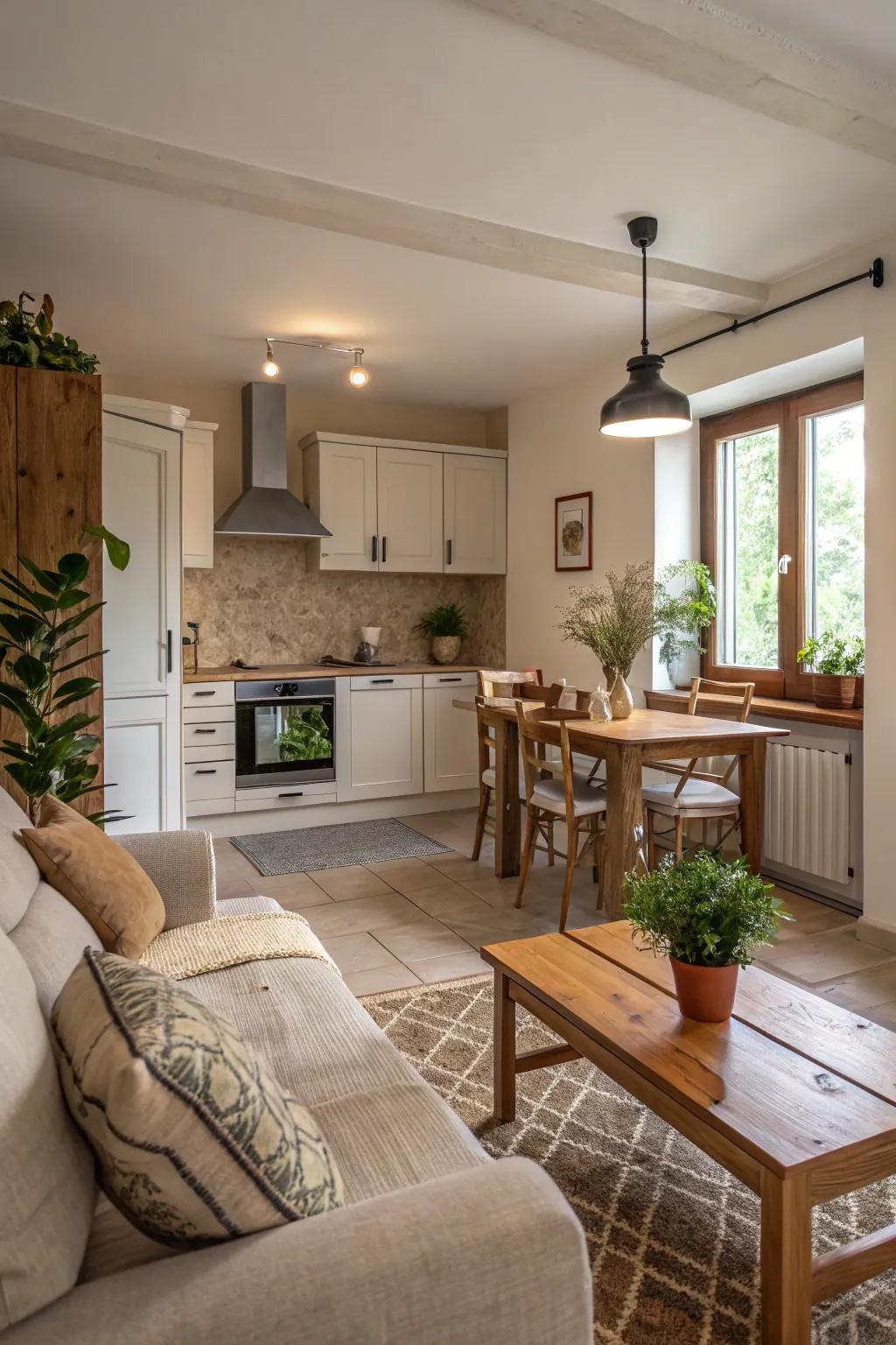 A calming setting with muted and earthy color schemes.