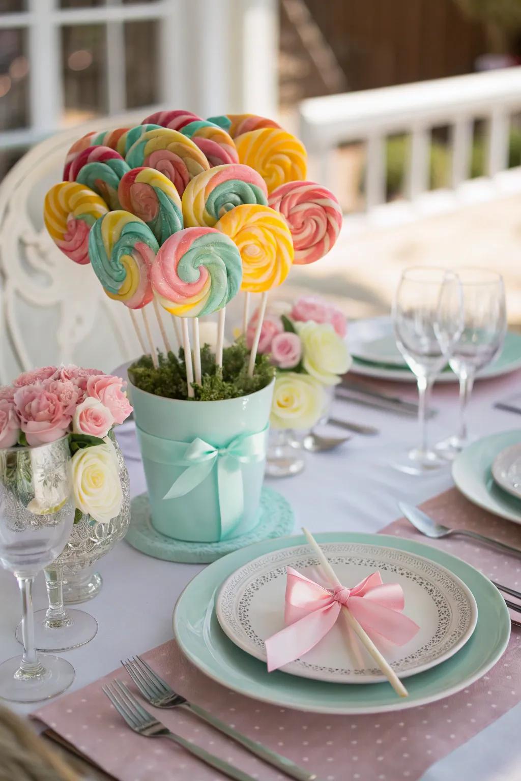 A themed color palette candy bouquet