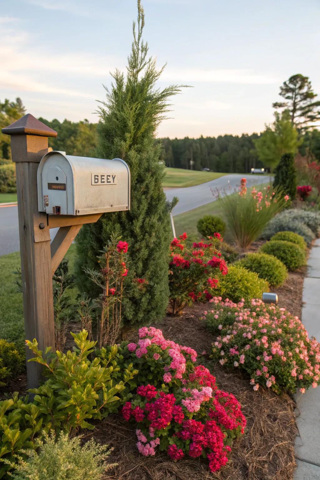 Evergreens and perennials contribute lively color all year