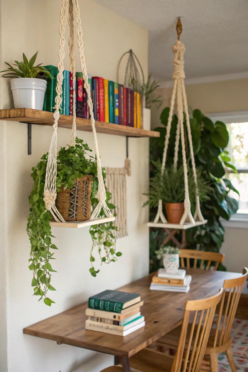 Macrame hanging displays delivering charm and organization.