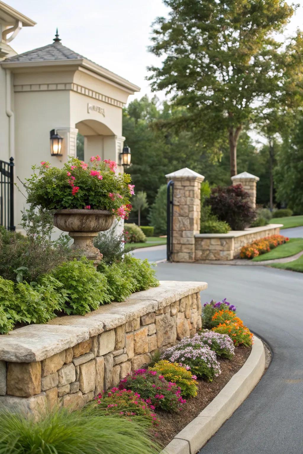 Charming stone features enhancing the entrance.