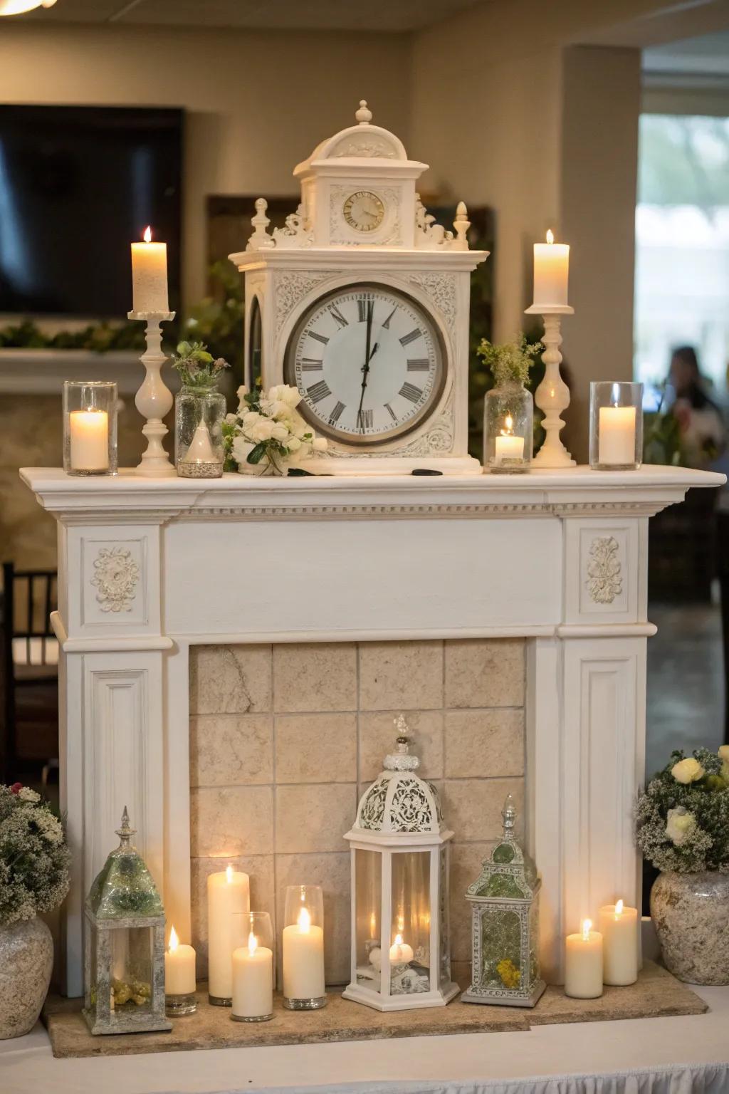 Symmetry achieved using matching décor around the clock.