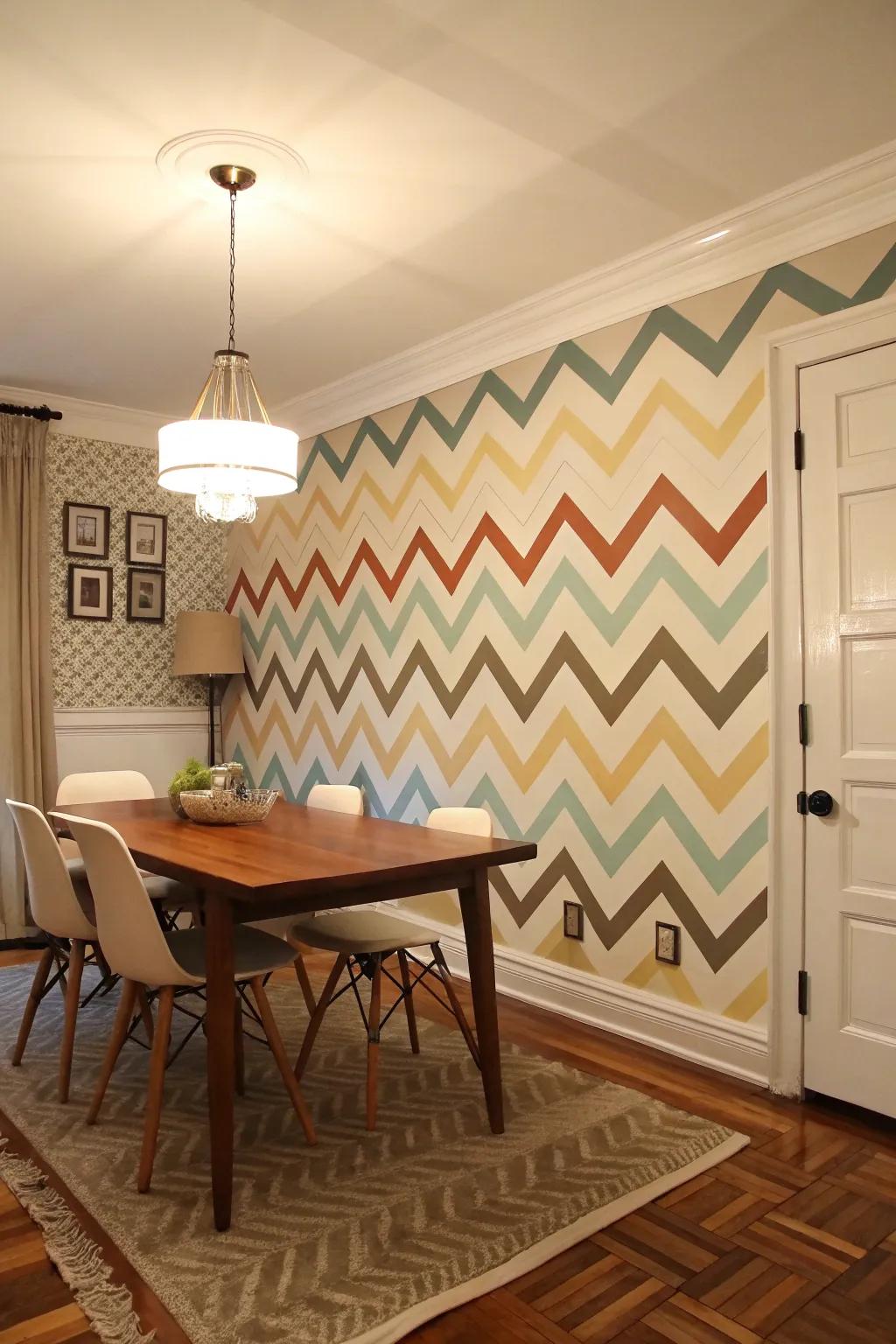 Chevron patterns imbue timeless elegance into walls
