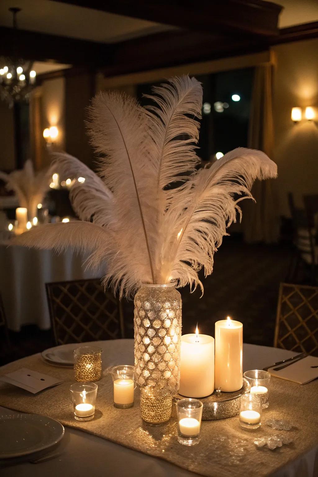 Dramatic centerpieces that enhance the masquerade theme.