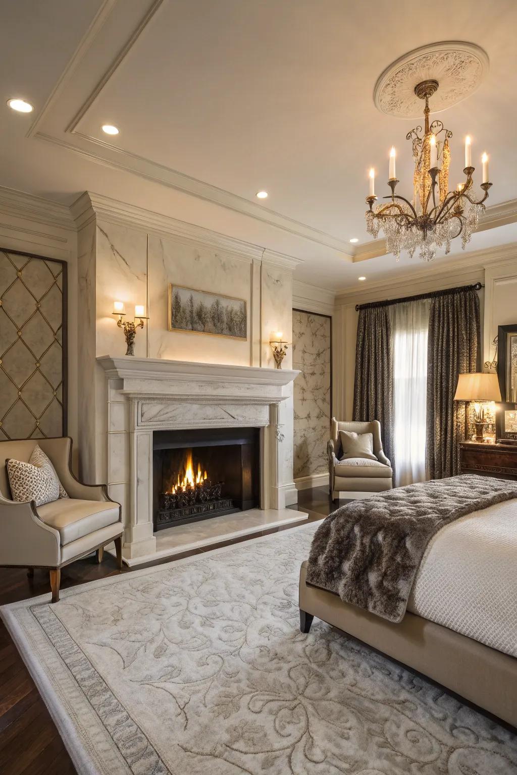 Marble surrounds add a luxurious touch to your master bedroom.