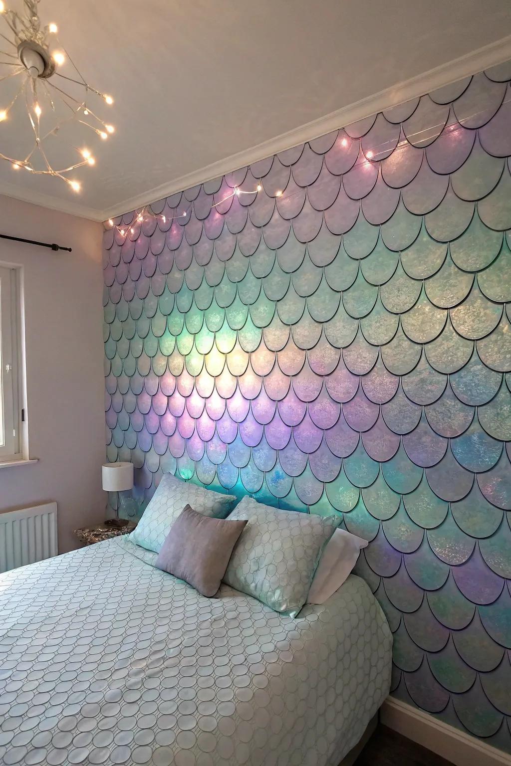 Mermaid scales contribute texture and dreaminess to the space.