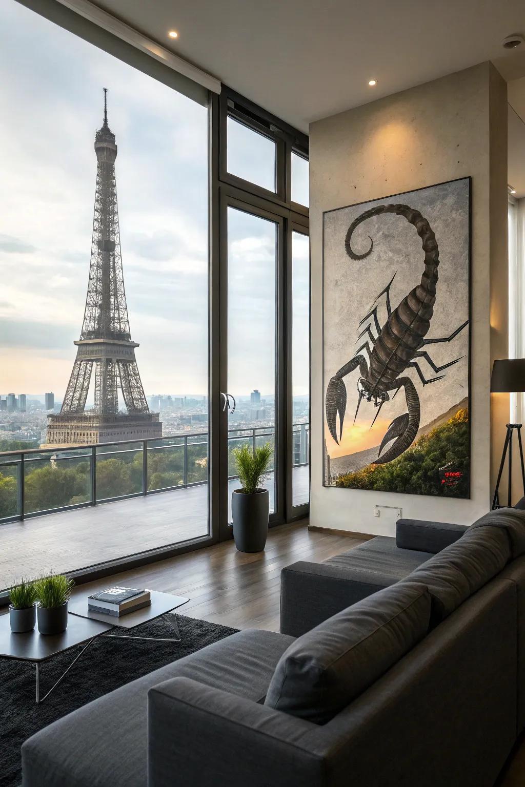 The landmark evolves into a scorpion, adding a daring touch.