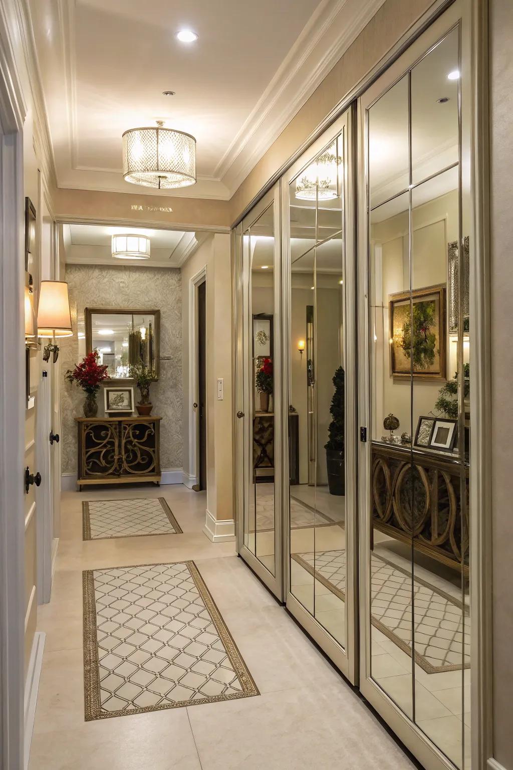 Infuse your entryway with chicness using mirrored panels.