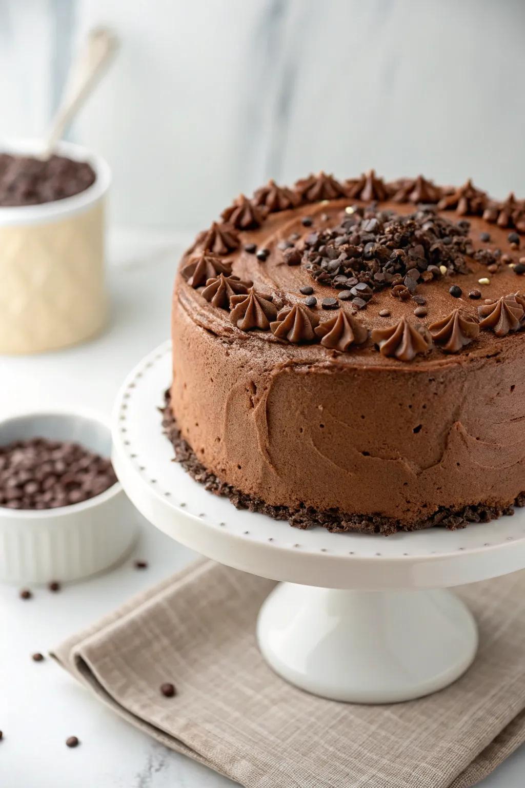 Cacao nibs add a delightful crunch to the mocha cake.