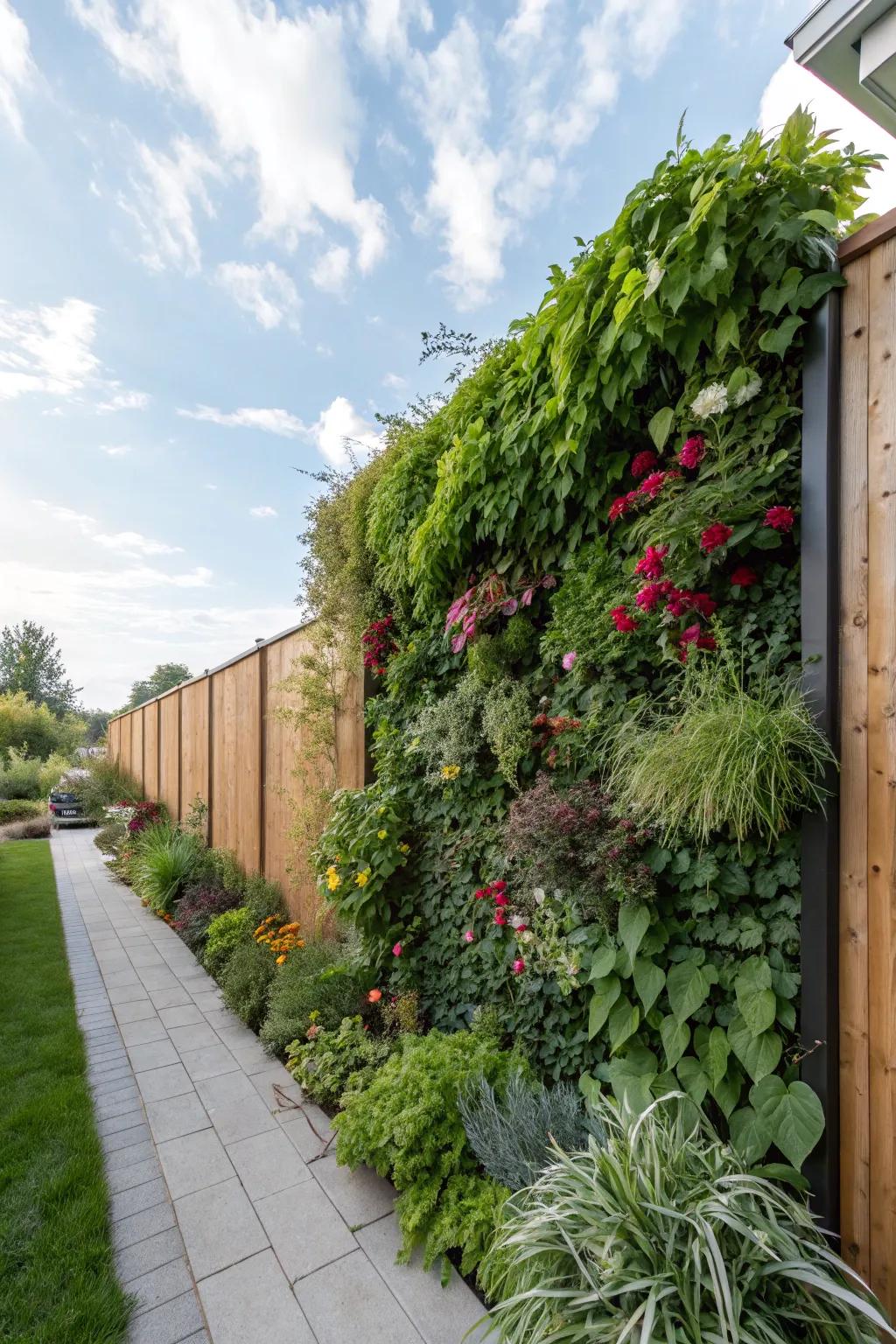 A rich vertical garden wall adding a burst of green to a backyard.