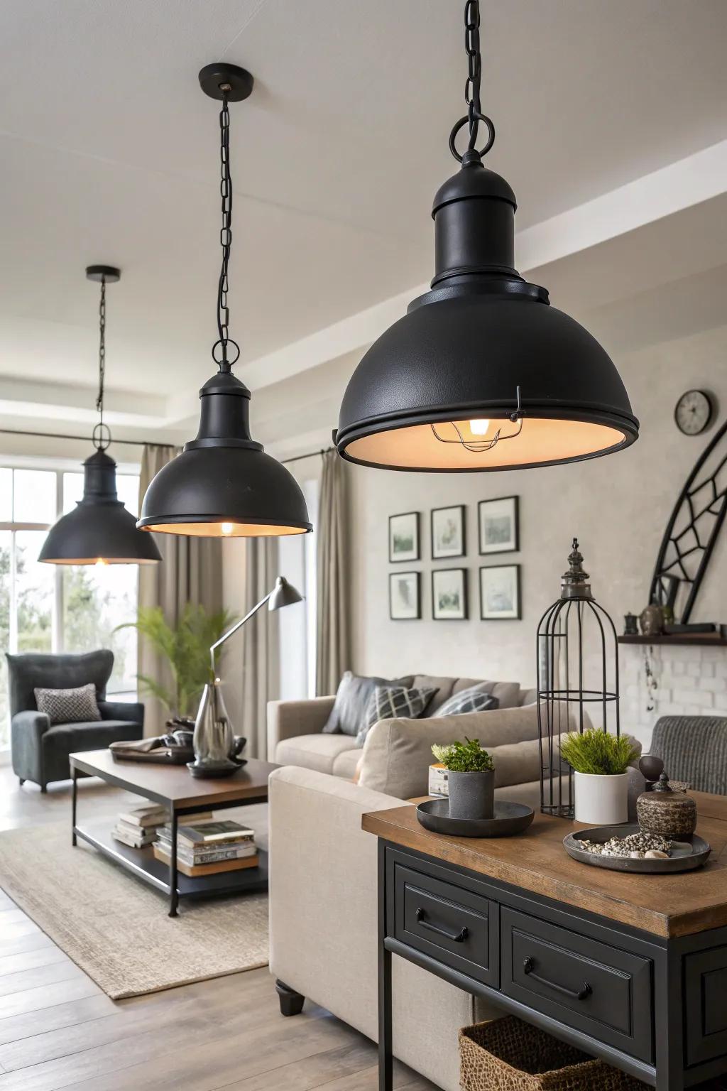 Industrial jet lighting elevates the drama and refinement.