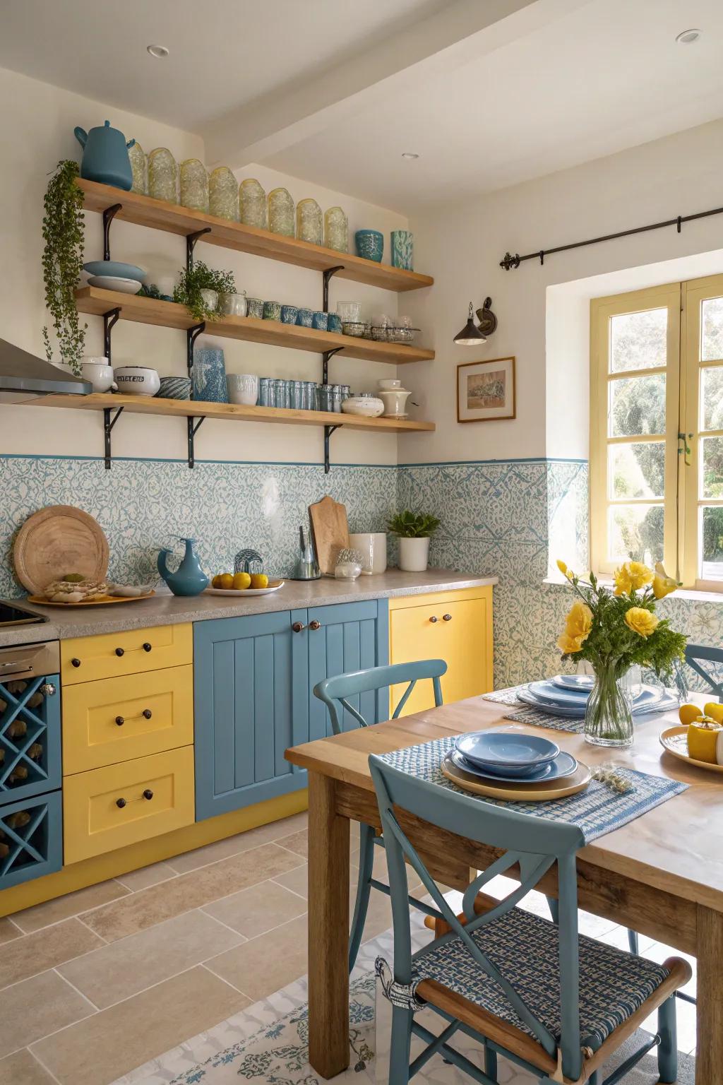 Inherent wood aspects infuse warmth into the vibrant color arrangement.