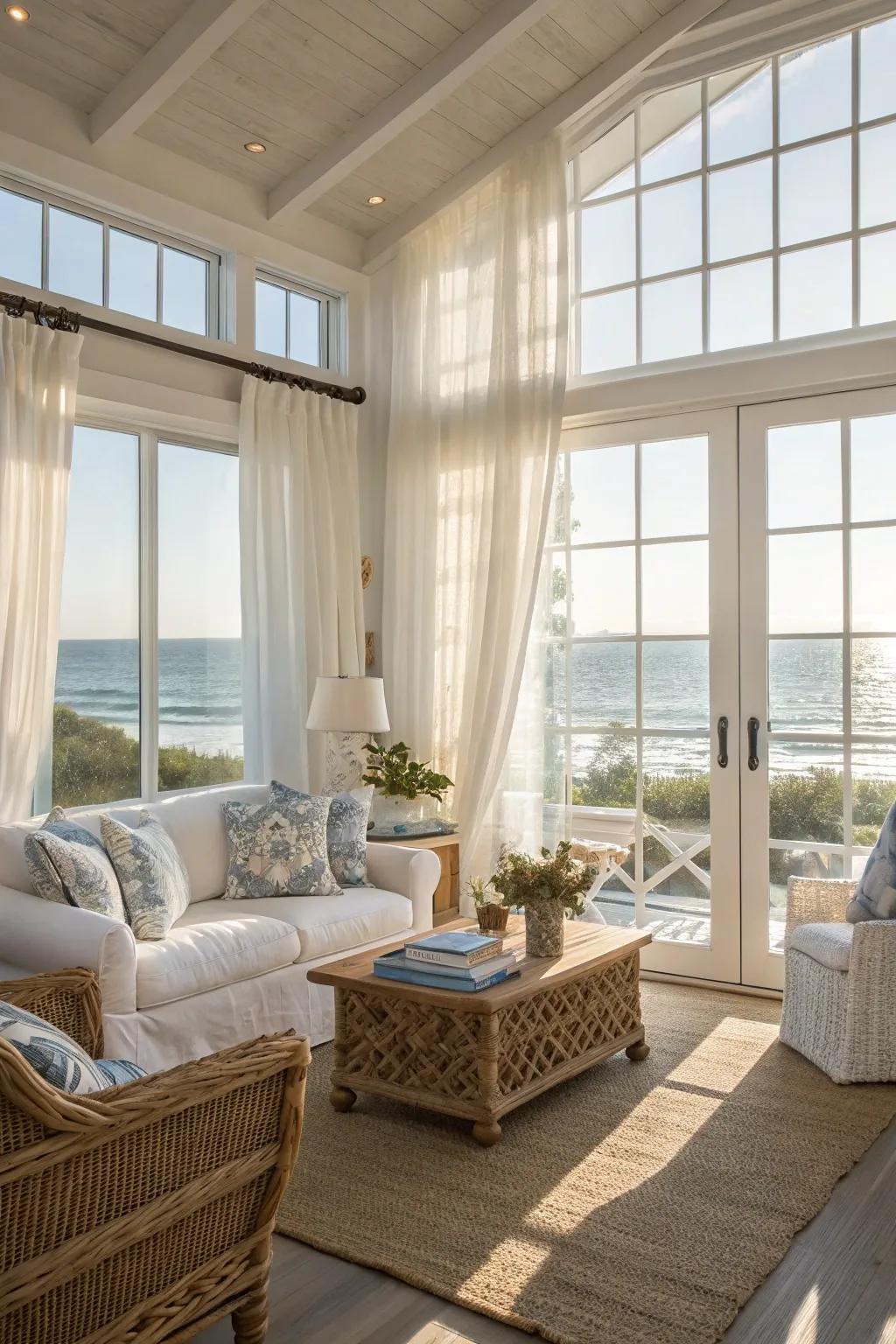 Natural light enhances the coastal feel of the room.