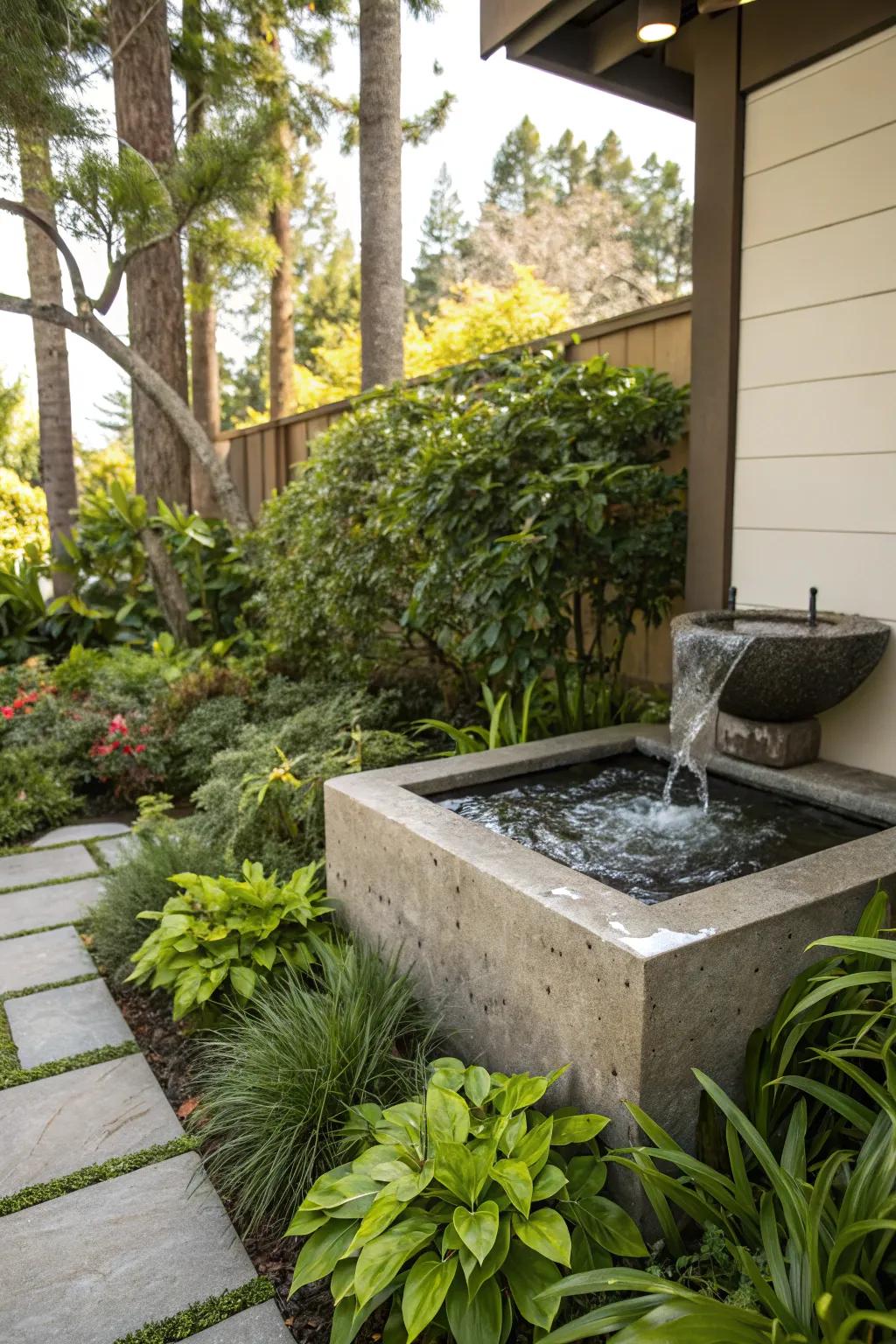 A water feature adds tranquility and elegance to your garden corner.