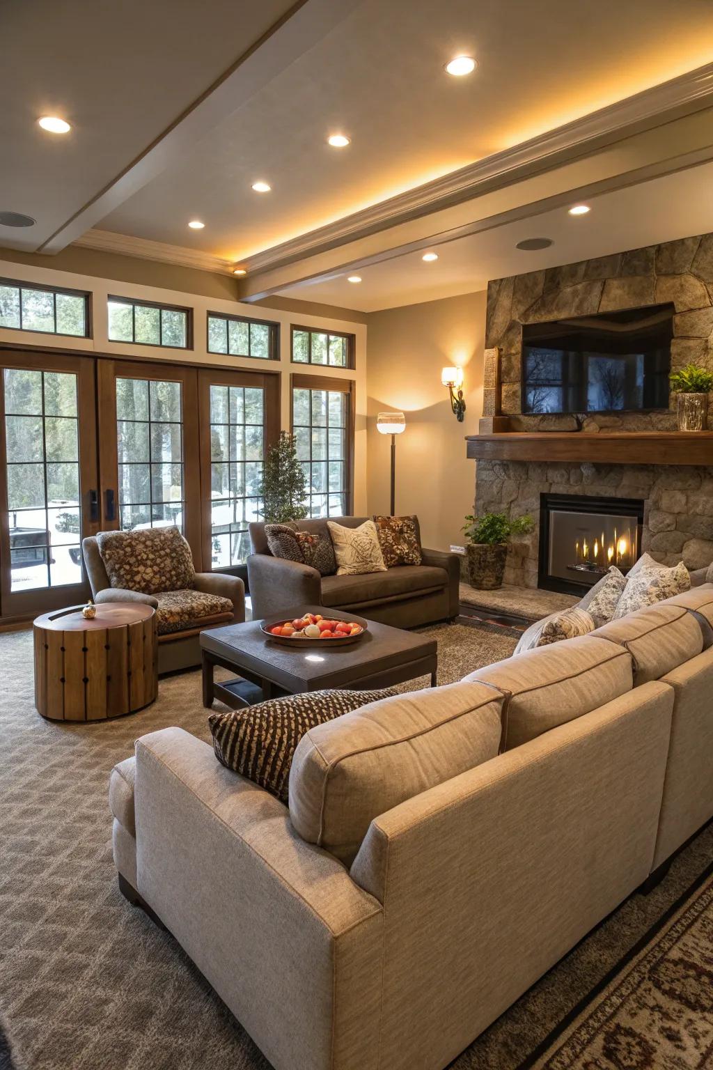 A family room with welcoming, plush seating that encourages relaxation.
