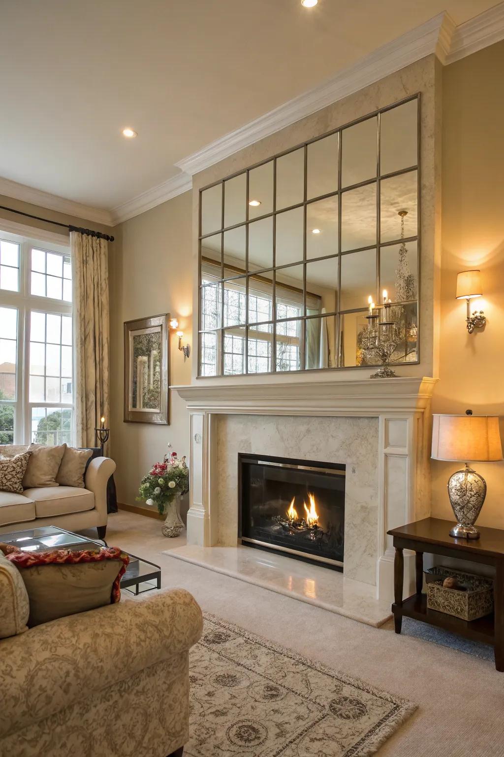 Mirrors enhance light and dimension around your fireplace.