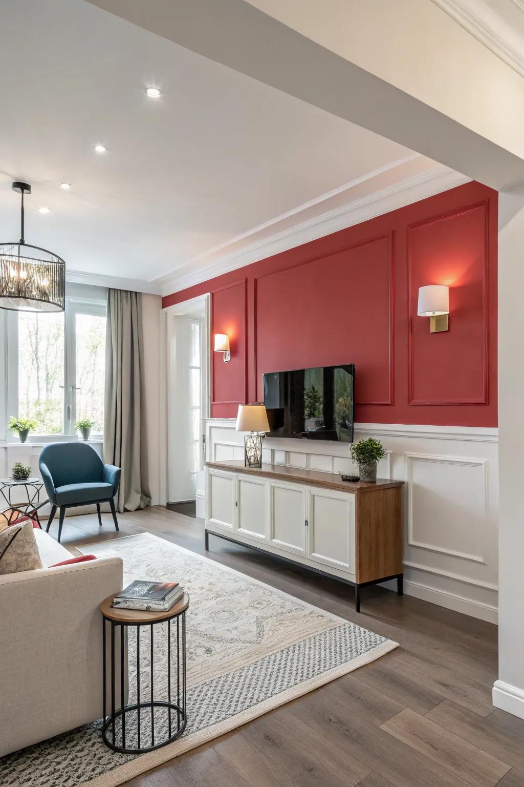A vibrant half wall brings a lively focal point to any space.