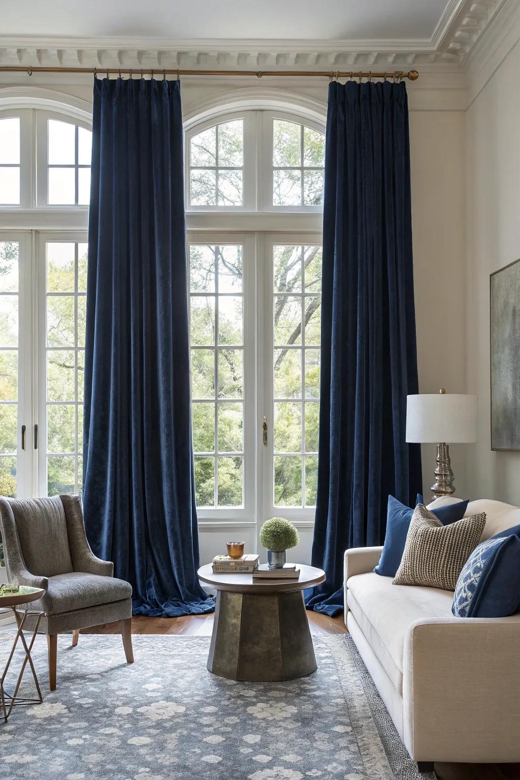 Deep sea window coverings dress the space with elegance.