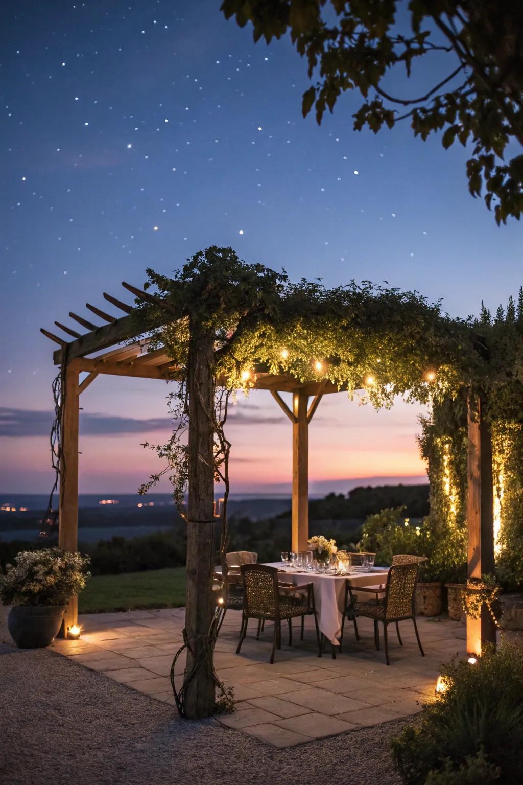 Integrated lighting adds magic to your pergola.