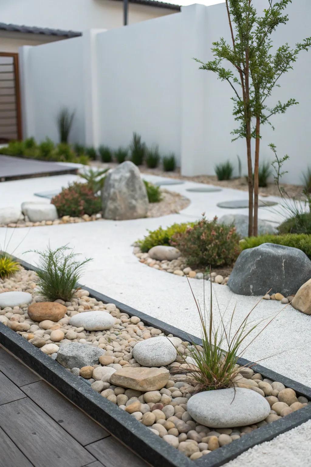 Uncluttered silhouettes and simplicity define this minimalist mineral garden.