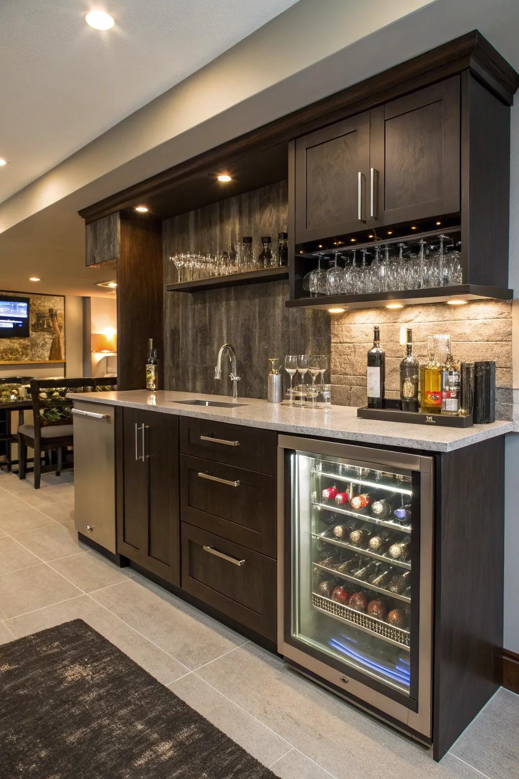 Built-in coolers are a sleek addition to any modern wet bar.