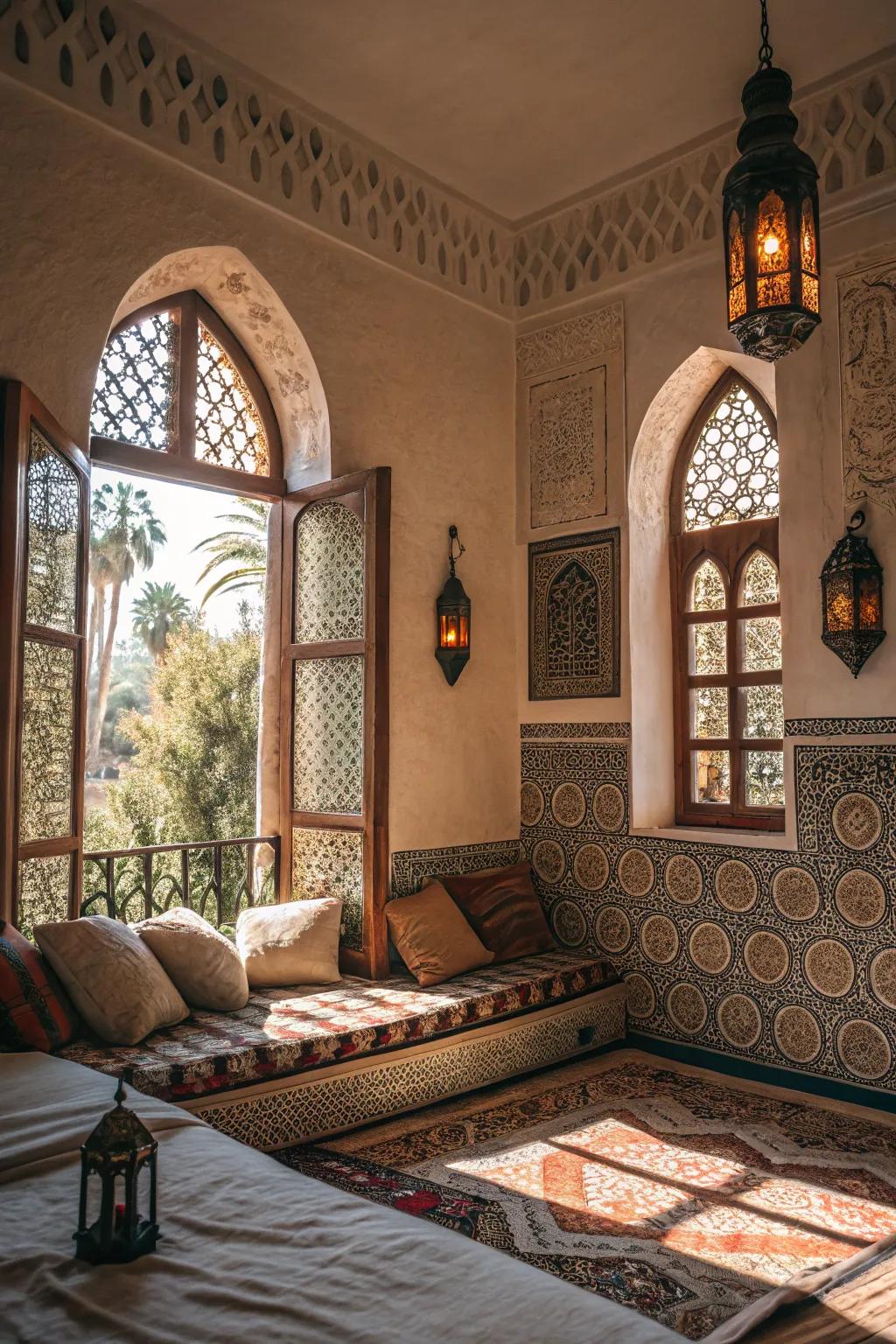 Arched designs bring an architectural elegance to Moroccan bedrooms.