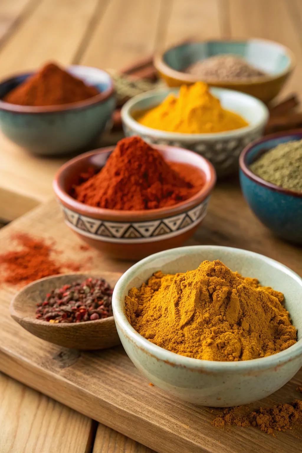 An array of spices bringing the flavors of Morocco to your kitchen.