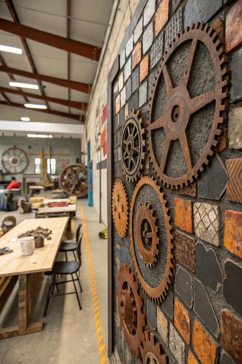 Rusty bits add industrial charm and character to mosaics.