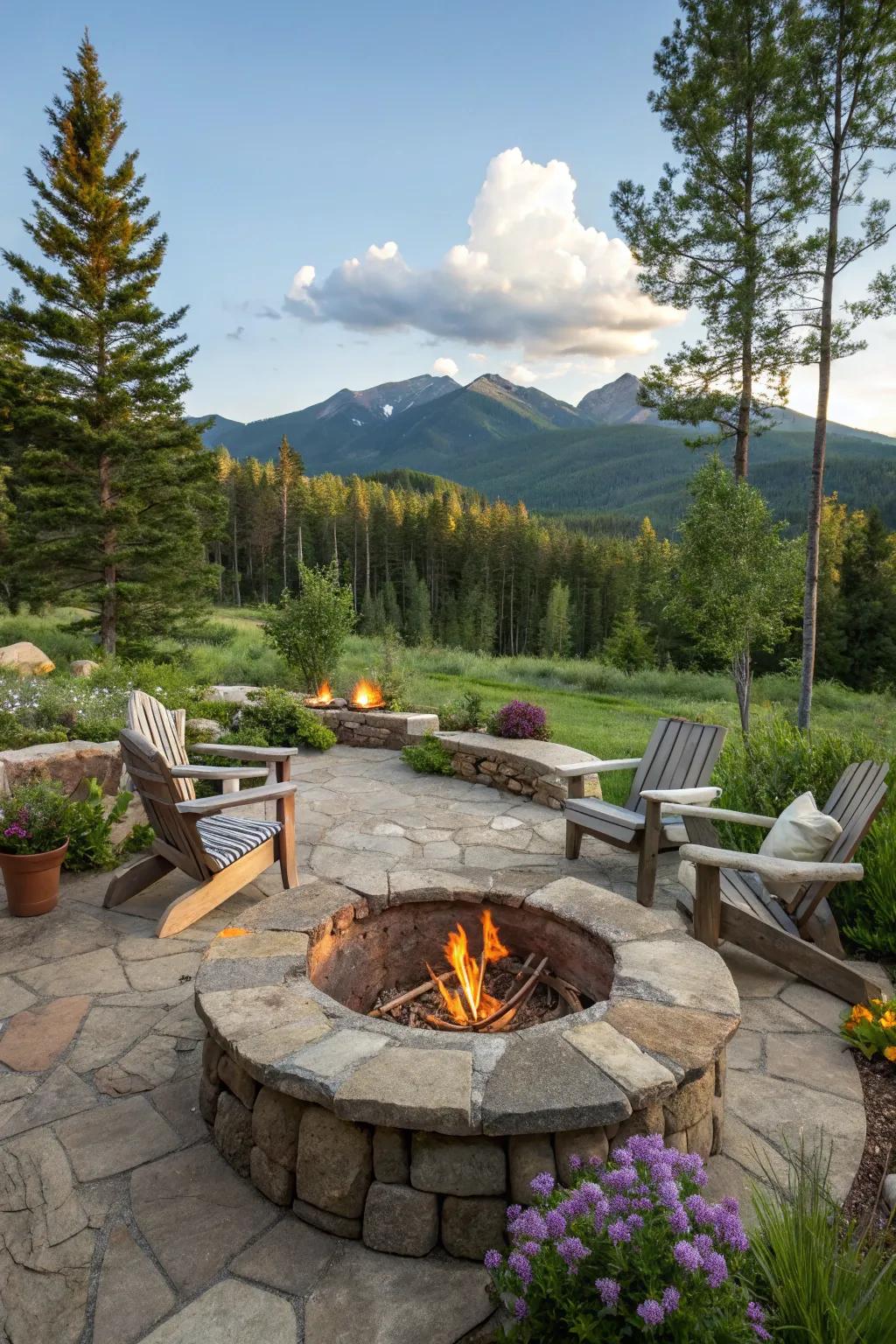 An attractive stone fire pit perfect for cozy mountain evenings.