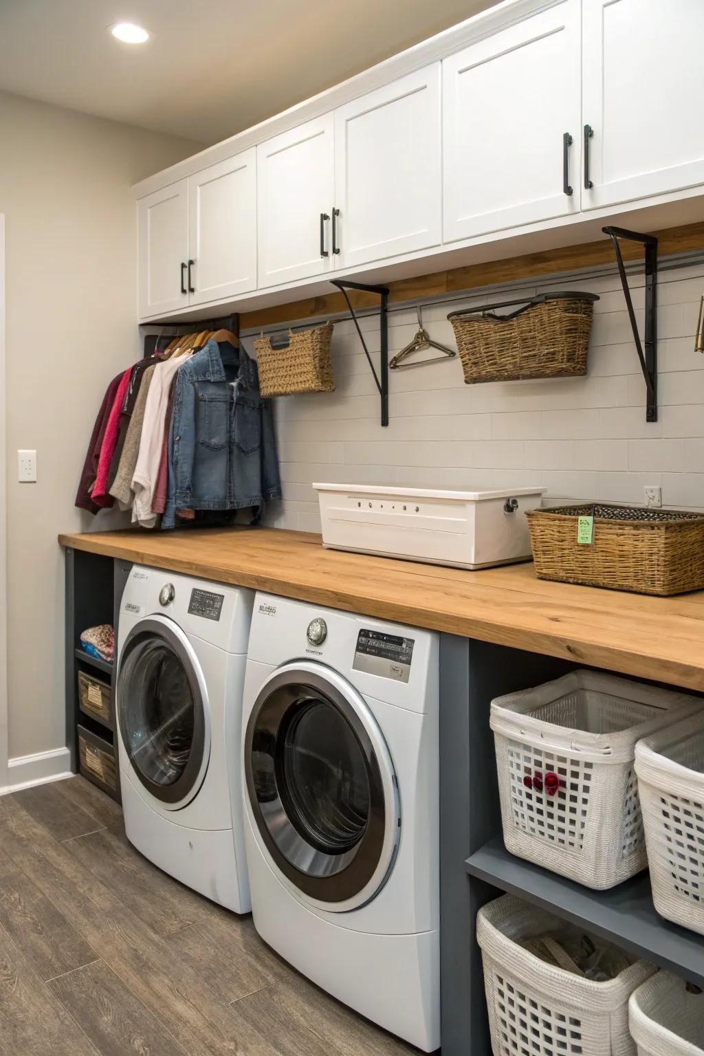 A folding station brings greater utility and efficiency to your laundry routines.