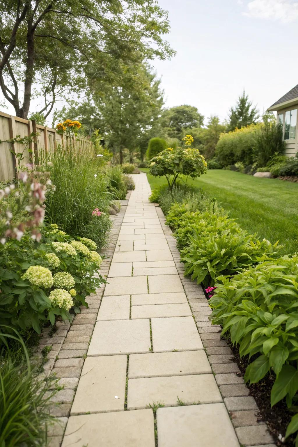 Light ground covering stones fashion the illusion of a larger area.