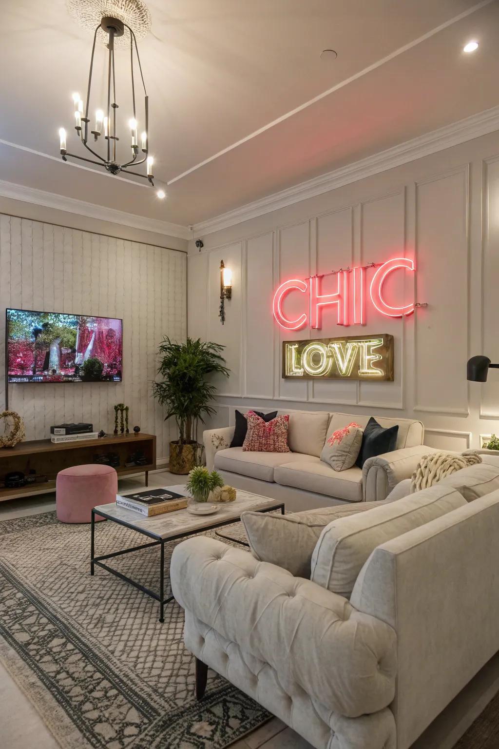 Make a declaration with a neon design in your lounge.