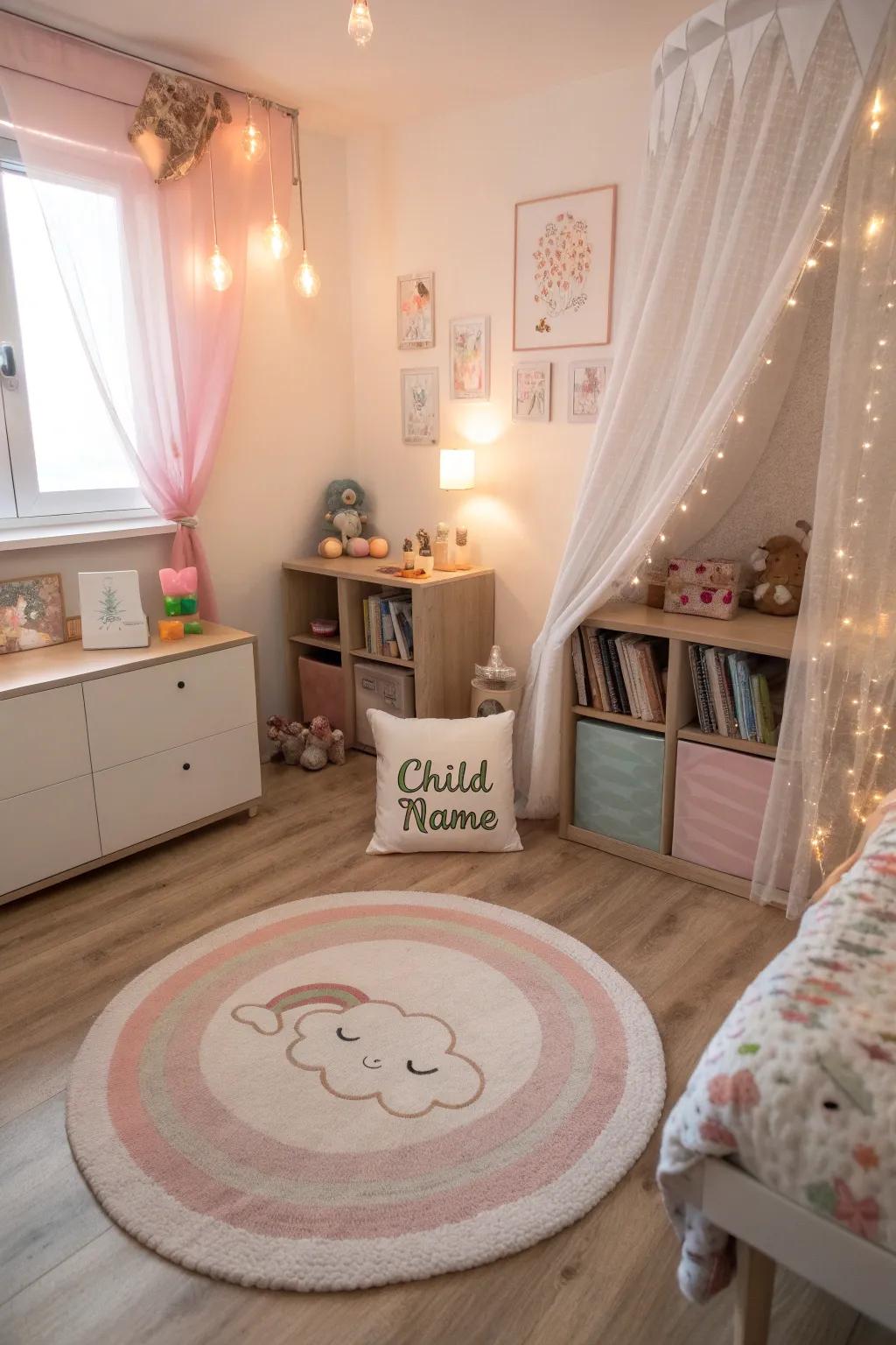 Custom floor coverings add a personal touch to the nursery.