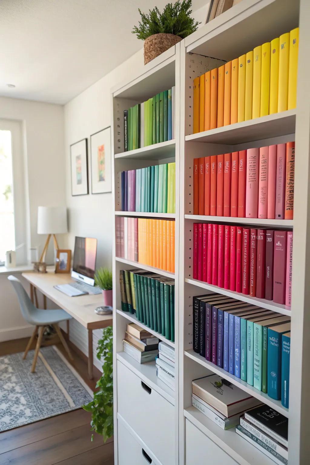Color-coordinated books bring a lively touch.