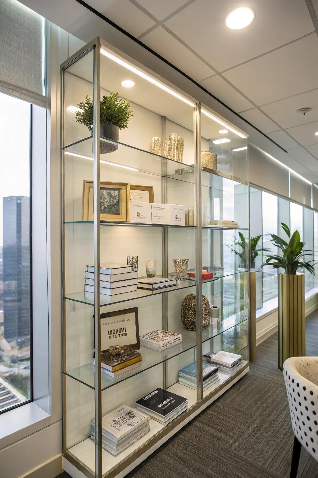 Crystal placements furnish a modern and ethereal element to your office.