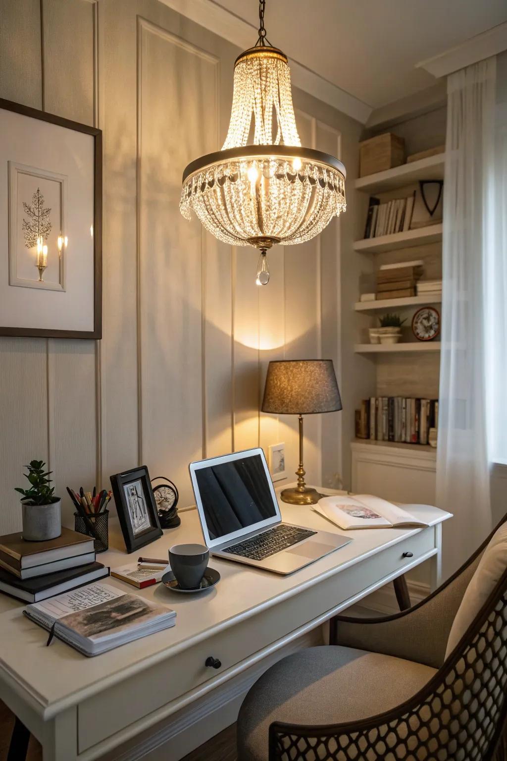 Elegant lighting enriches the office with sophistication and warmth.