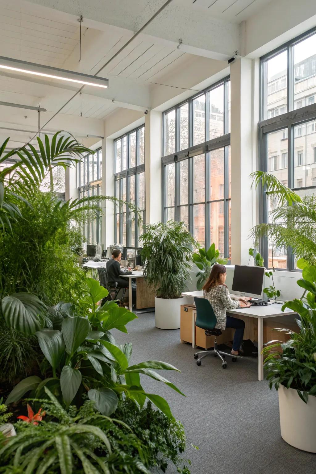 An office space filled with greenery for a vibrant atmosphere.