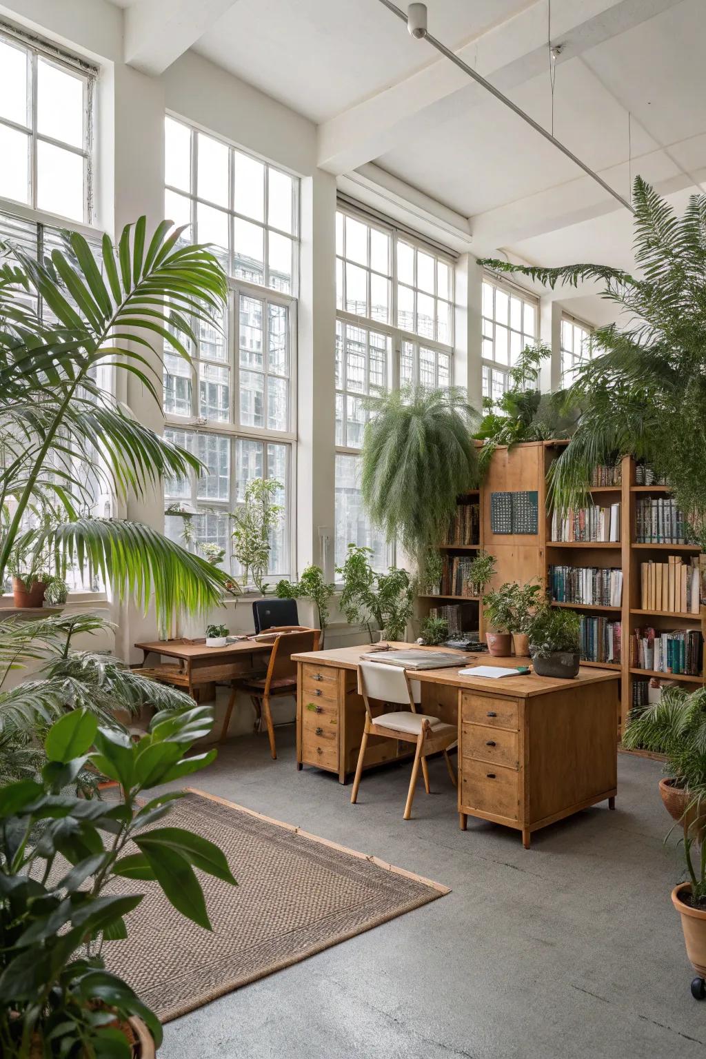 Natural elements bring a sense of calm and refreshment to the office.