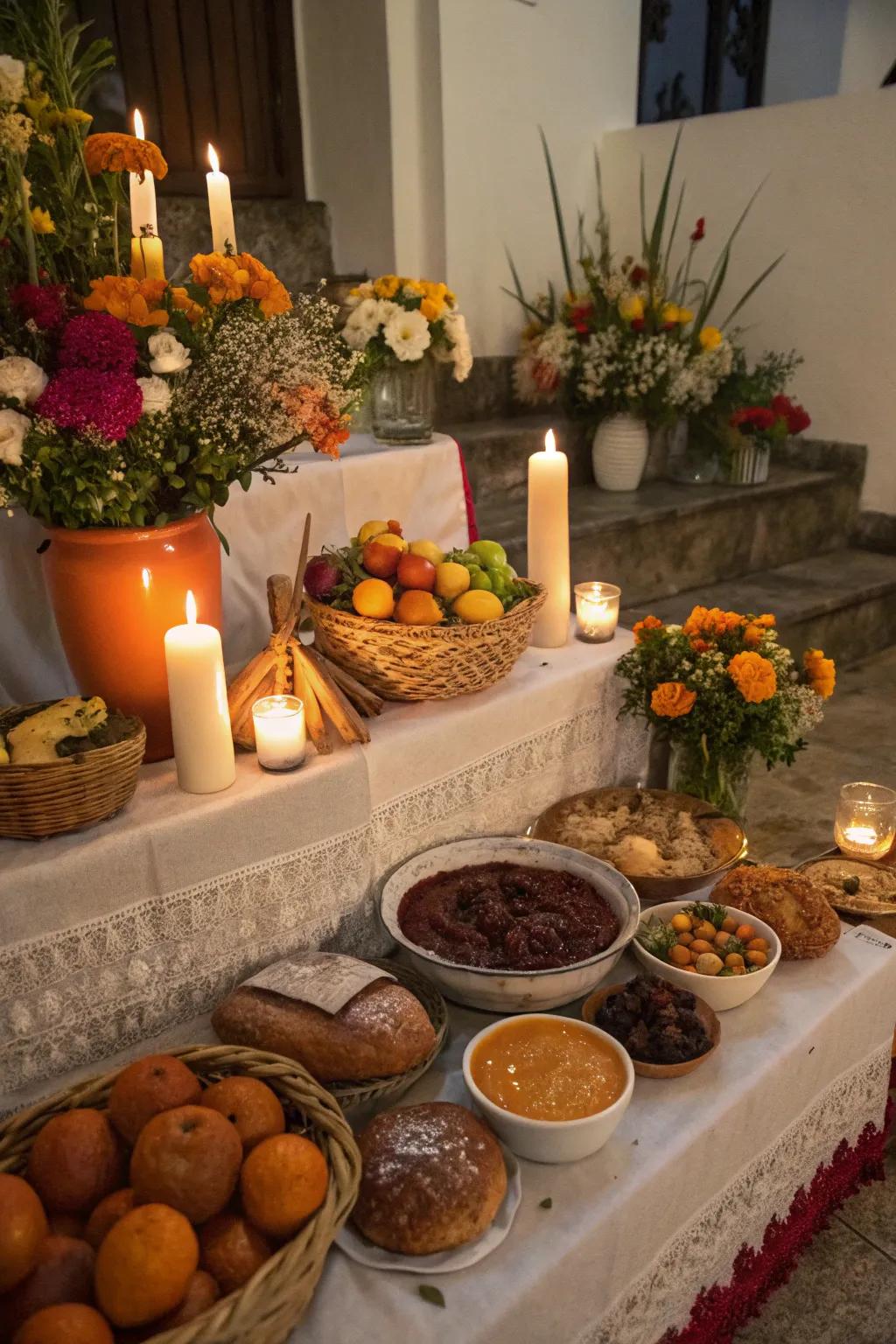 Treasured foods on the ofrenda honor your loved ones with comforting aromas.